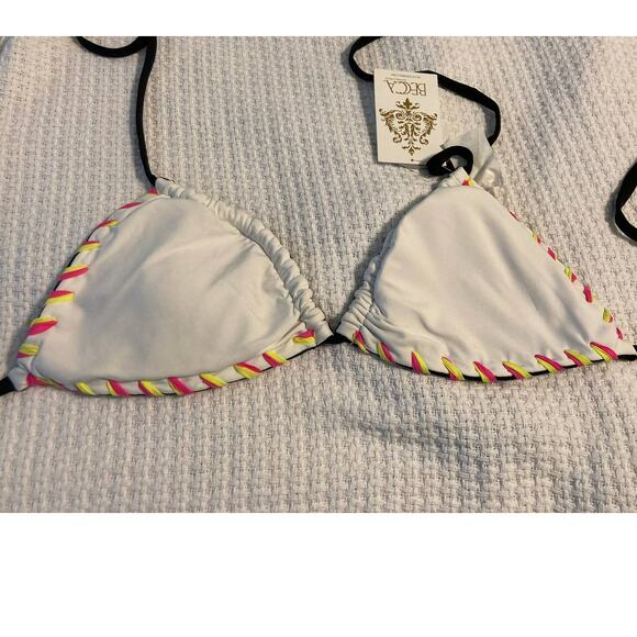 Becca Swim Reversible Triangle Sliding String Halter Bra Sz D Black Multi NWT - Picture 5 of 5